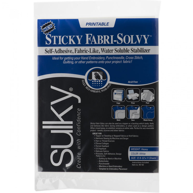 Sulky Sticky Fabri Solvy Printable Sheets 12ct 8.5x11in