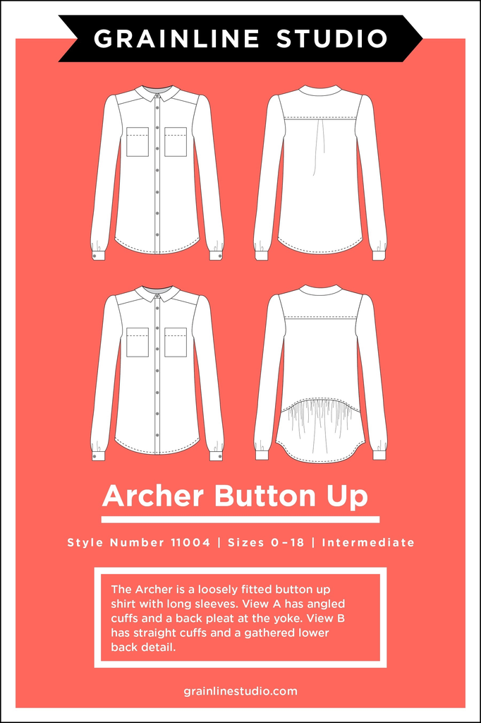 Archer Button Up Pattern from Grainline Studio Sizes 0-18