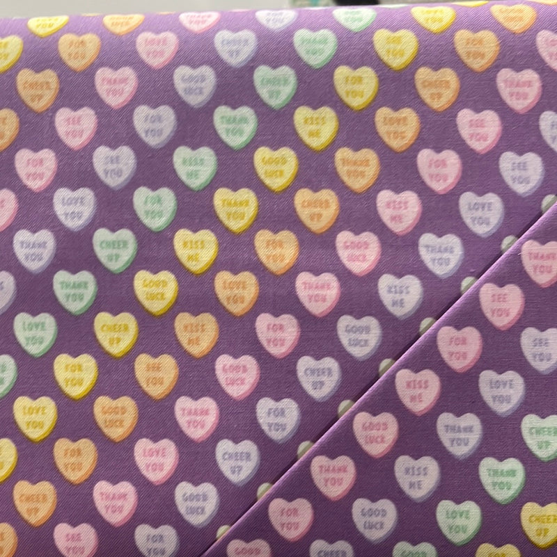 PURPLE Conversation Hearts, Pastel Pop - Cotton Sheeting from Kokka