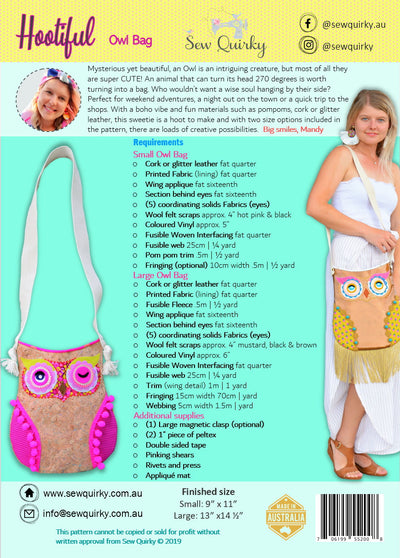 Hootiful Owl Bag Pattern from Sew Quirky