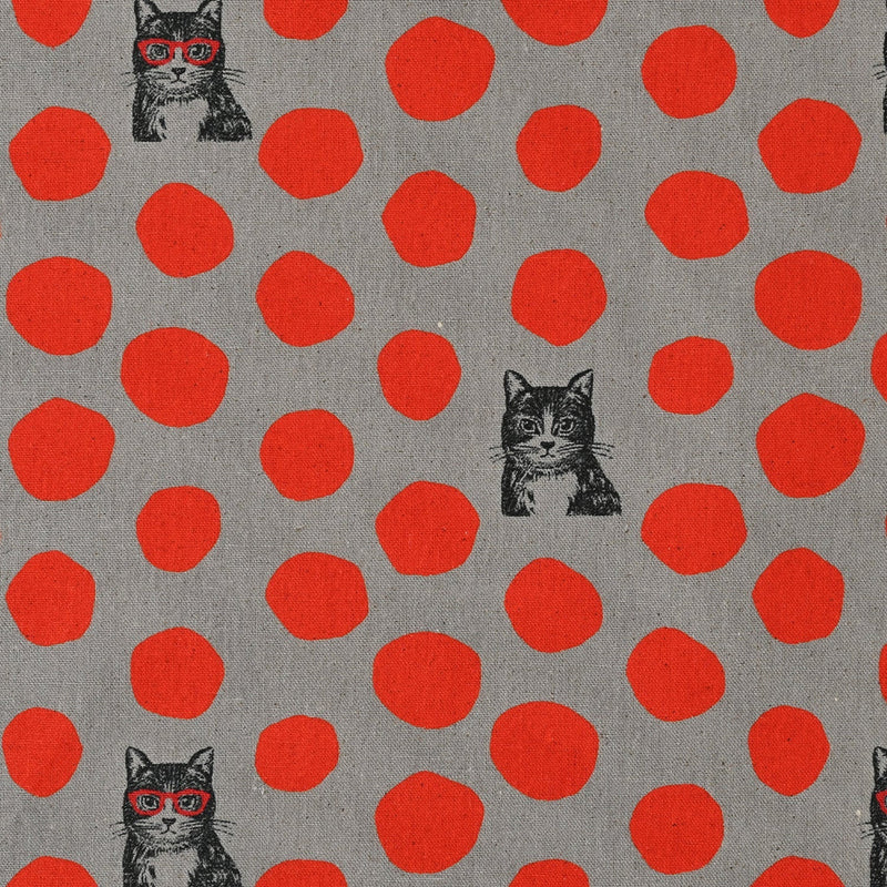 RED Cat Dots Cotton Linen Canvas, Echino from KOKKA