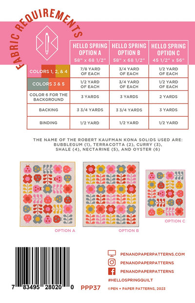 Hello Spring Quilt Pattern by Pen + Paper Patterns