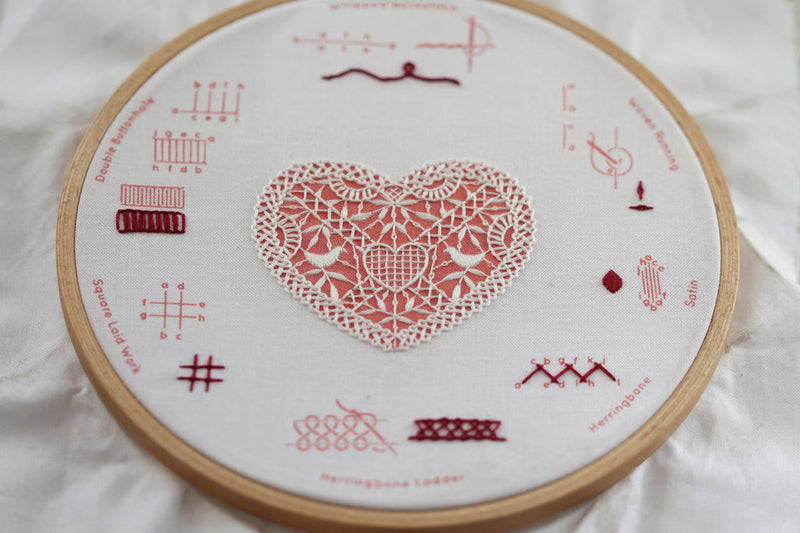 Lace Heart Embroidery Stitch Sampler Kit from Kiriki Press
