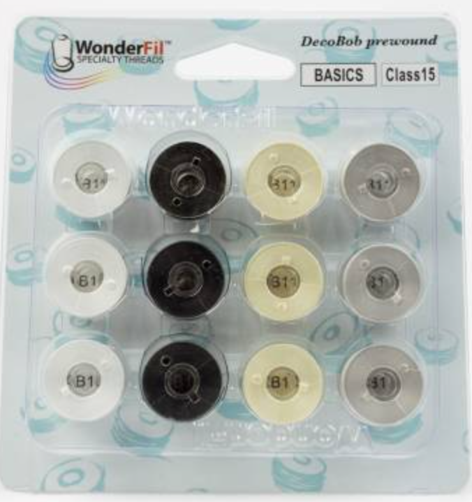 DecoBob prewound bobbins 12 count black white cream grey