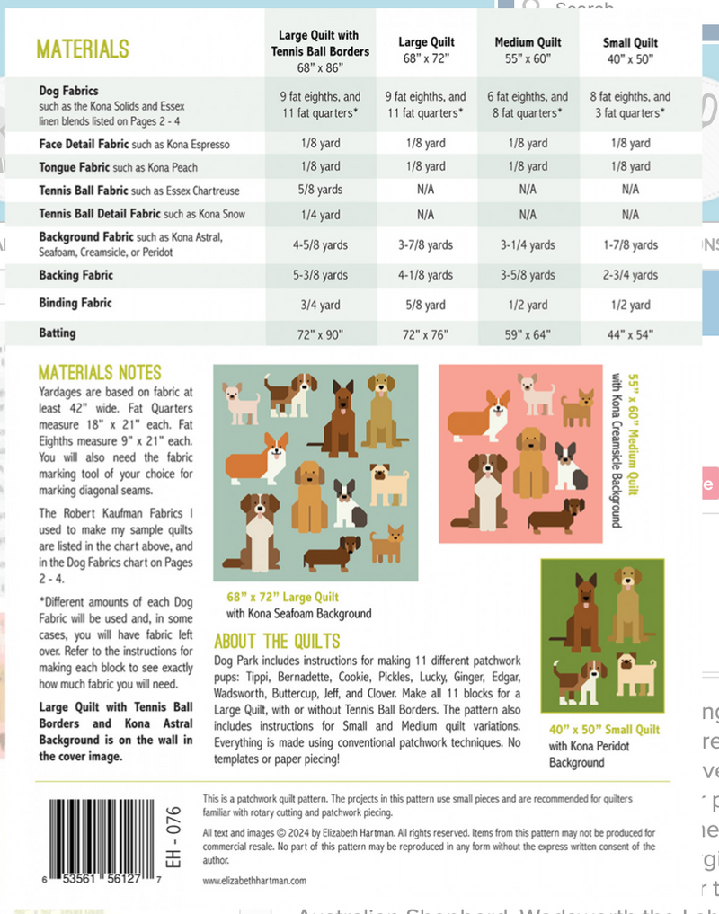 Dog Park by Elizabeth Hartman quilt pattern