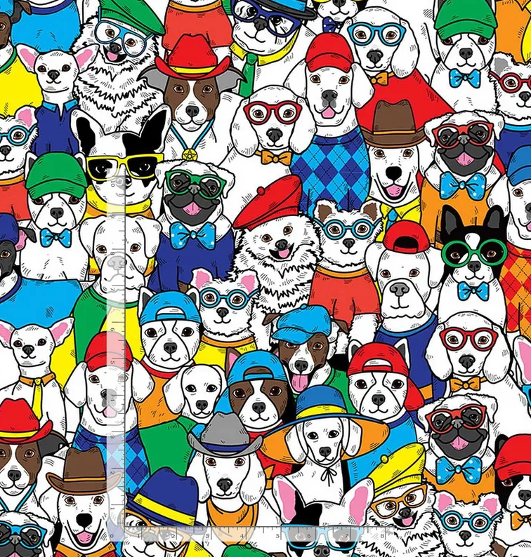 MULTI Cartoon Dogs with Hats by Timeless Treasures