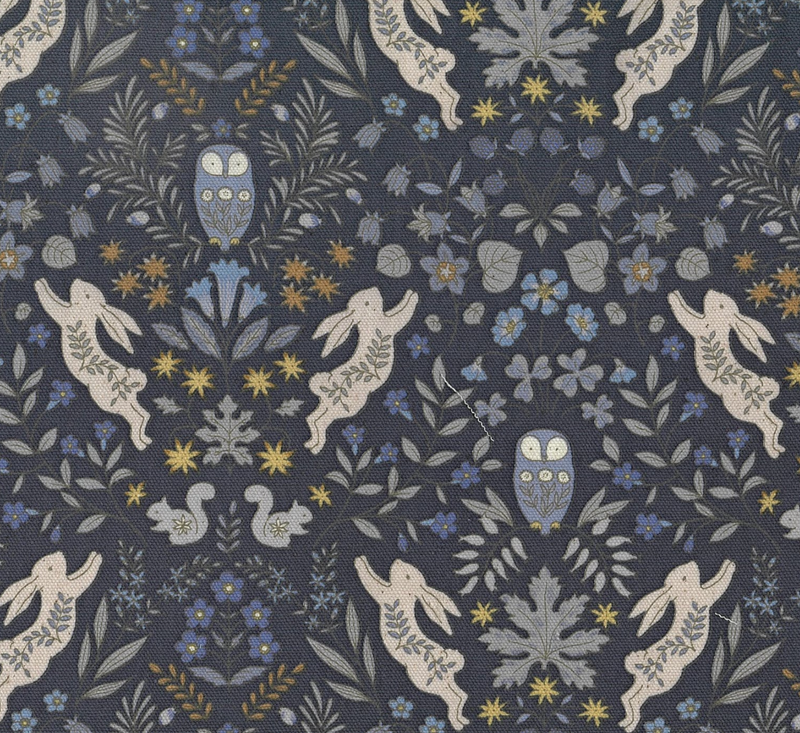 Dusk Blue Bunnies, Owls and Squirrels - Oxford Cotton from Kokka