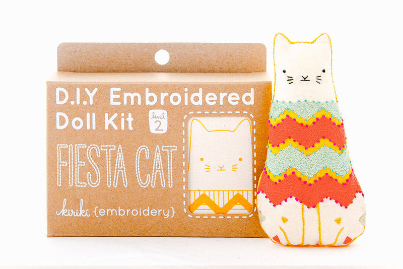 FIESTA CAT D.I.Y. Embroidered Doll Kit from Kiriki Press