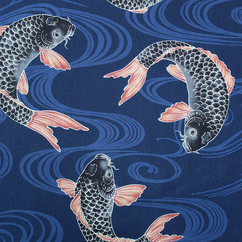 Black and Orange Fish on Blue - Quilting Cotton from Japan