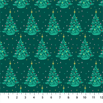 GREEN Christmas Trees Merry Kitschmas by Louise Pretzel for Figo Fabrics
