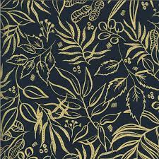 MIDNIGHT Metallic Leaf it to Me, Moody Blooms by Create Joy Project, Moda