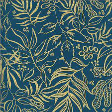 TEAL Metallic Leaf It to Me, Moody Blooms by Create Joy Project, Moda