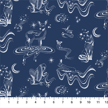 NAVY Celestial Animals from Magic Garden by Josephine Kimberling for Figo Fabrics