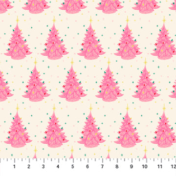 CREAM Christmas Trees Merry Kitschmas by Louise Pretzel for Figo Fabrics