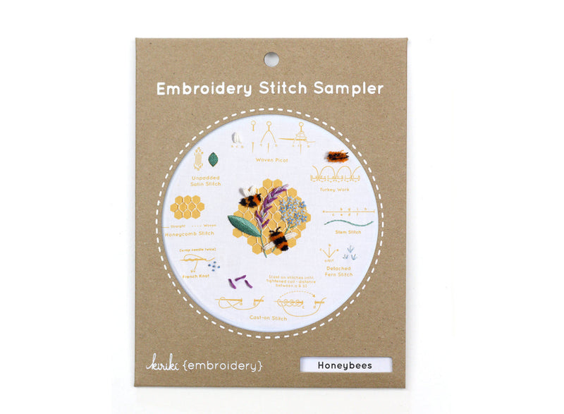 Honeybees Embroidery Stitch Sampler Kit from Kiriki Press