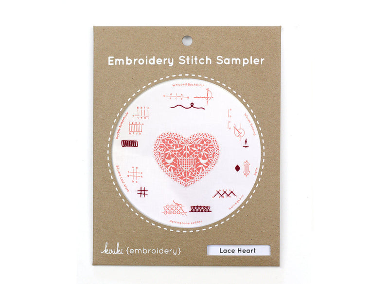 Lace Heart Embroidery Stitch Sampler Kit from Kiriki Press