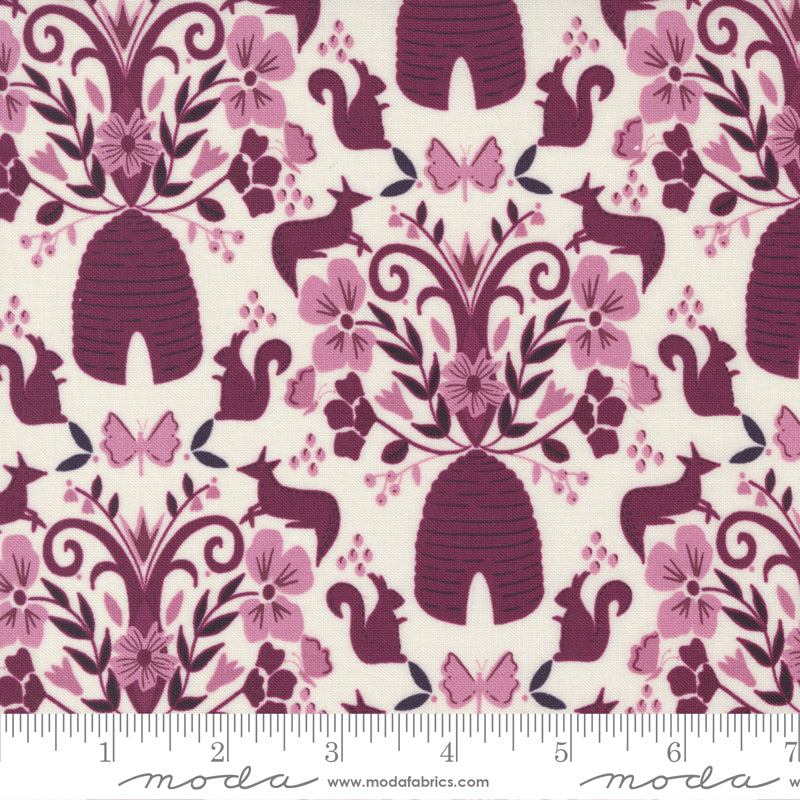 PORCELAIN & BOYSENBERRY, Flora and Fauna Damask, Wild Meadow by Sweetfire Road