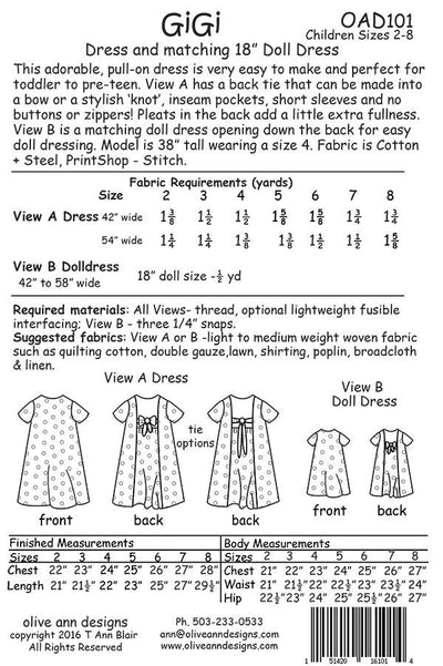 Gigi Girl and Doll Dress Pattern by Olive Ann Designs