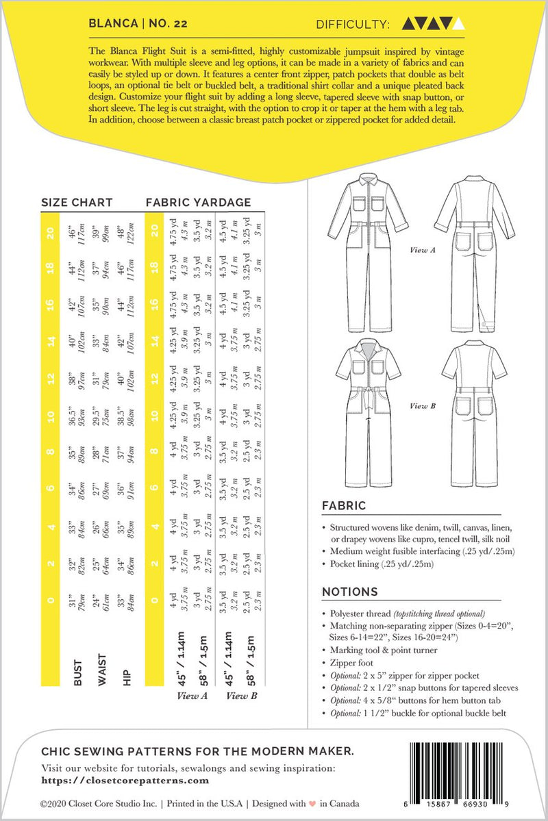 Blanca Flight Suit Pattern from Closet Core Patterns