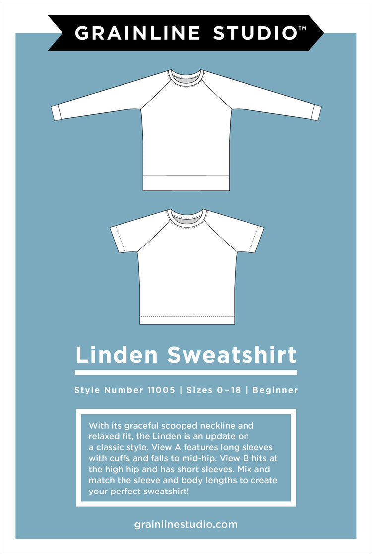 Linden Sweatshirt Pattern from Grainline Studio Sizes 0-18