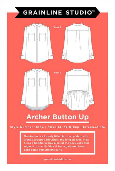 Archer Button Up Pattern from Grainline Studio Sizes 14-32