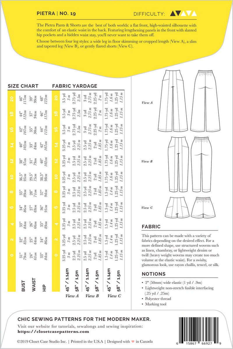 Pietra Pants and Shorts Pattern from Closet Core Patterns