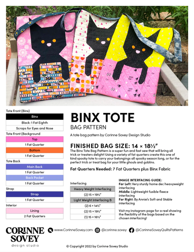 Binx Tote Pattern by Corinne Sovey Design Studio