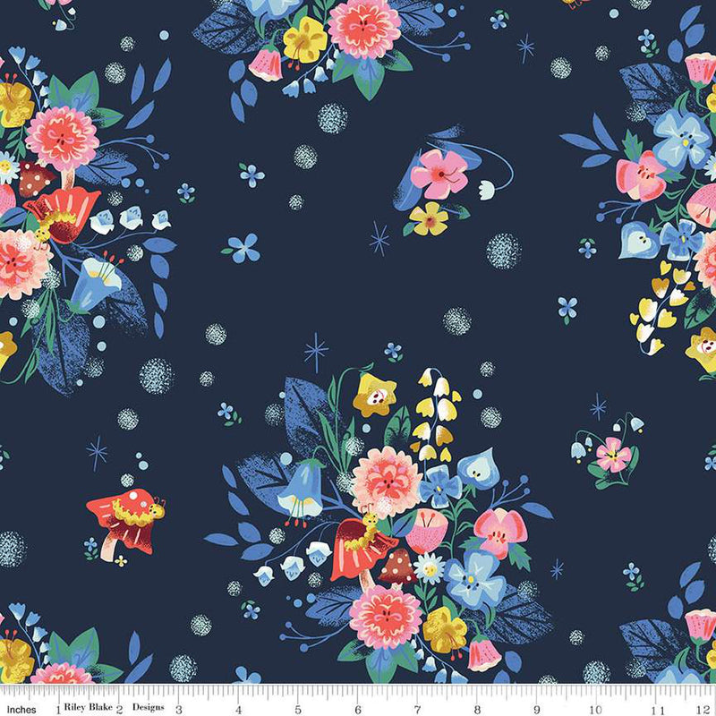 NAVY, Caterpillar Floral, Down the Rabbit Hole by Jill Howarth for Riley Blake Designs