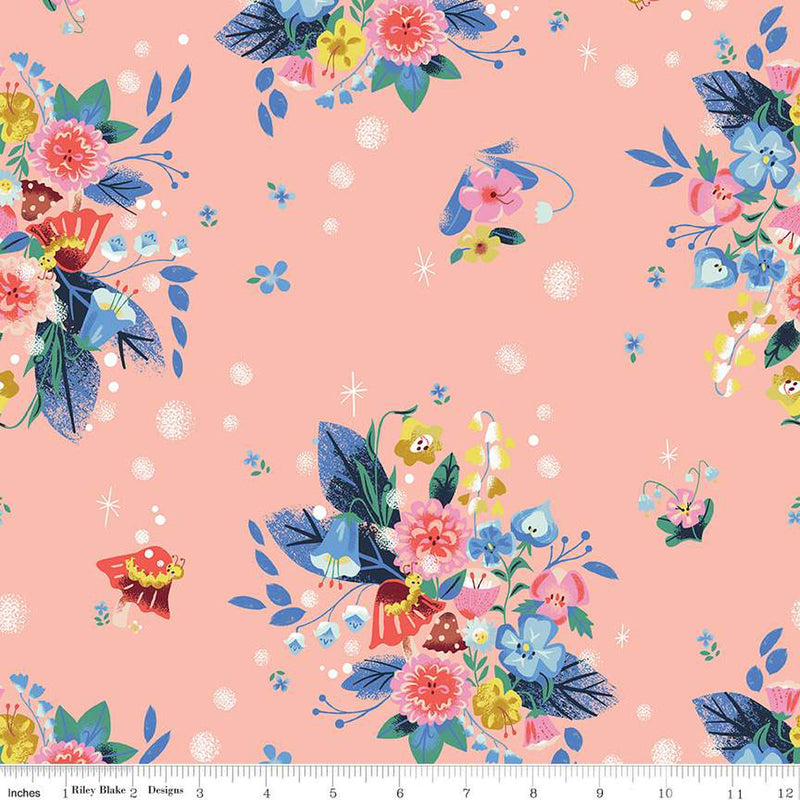 CORAL, Caterpillar Floral, Down the Rabbit Hole by Jill Howarth for Riley Blake Designs