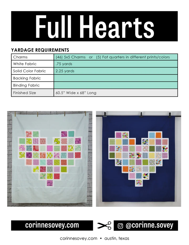 Full Hearts Quilt Pattern by Corinne Sovey Design Studio