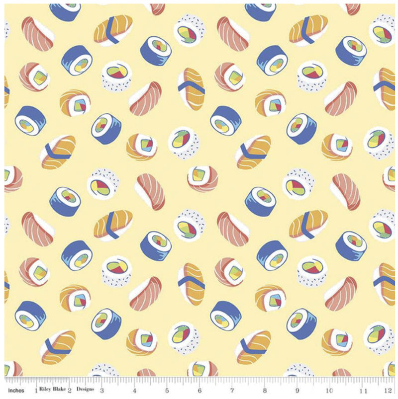 Yellow How We Roll Sushi, Rainbowfruit by Damask Love for Riley Blake