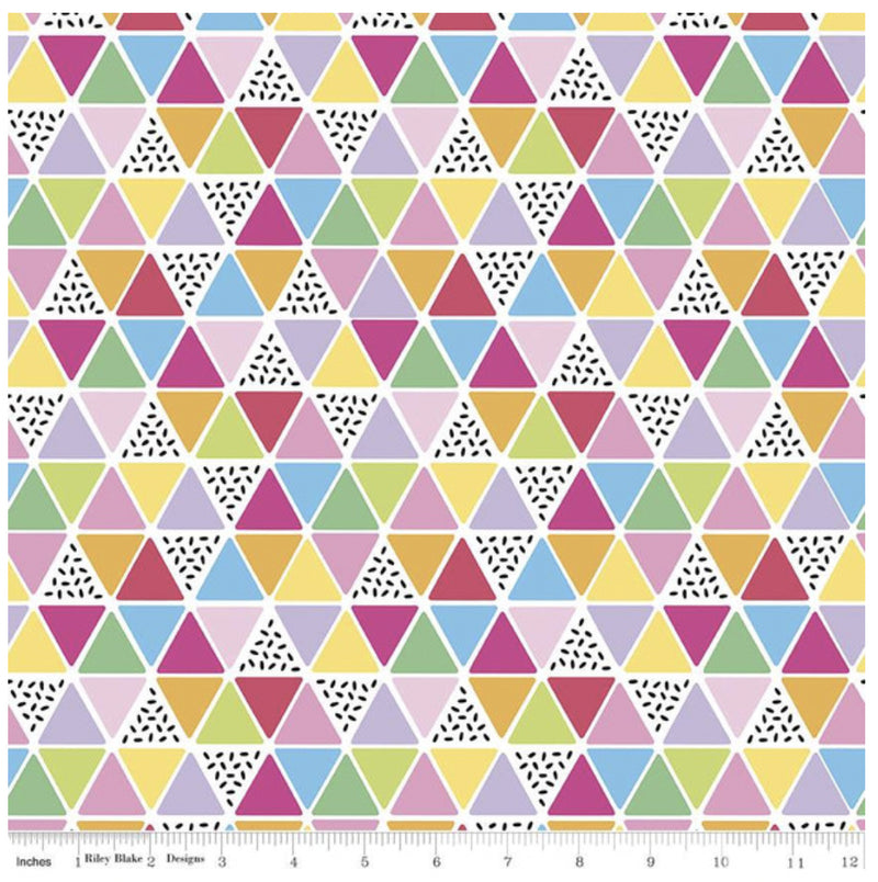 White Triangles, Rainbowfruit by Damask Love for Riley Blake